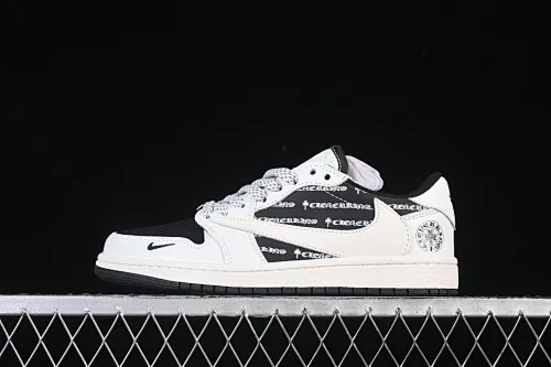 All categories Air Jordan Jordan series basketball shoes Air Jordan 1 Low high-end customized low-top sneakers Travis Scott x Fragment Design x Air Jordan 1 Low OG SP AJ1 Joe 1 Crow Heart joint black and white letters low-top cultural casual sneakers DZ5899-010